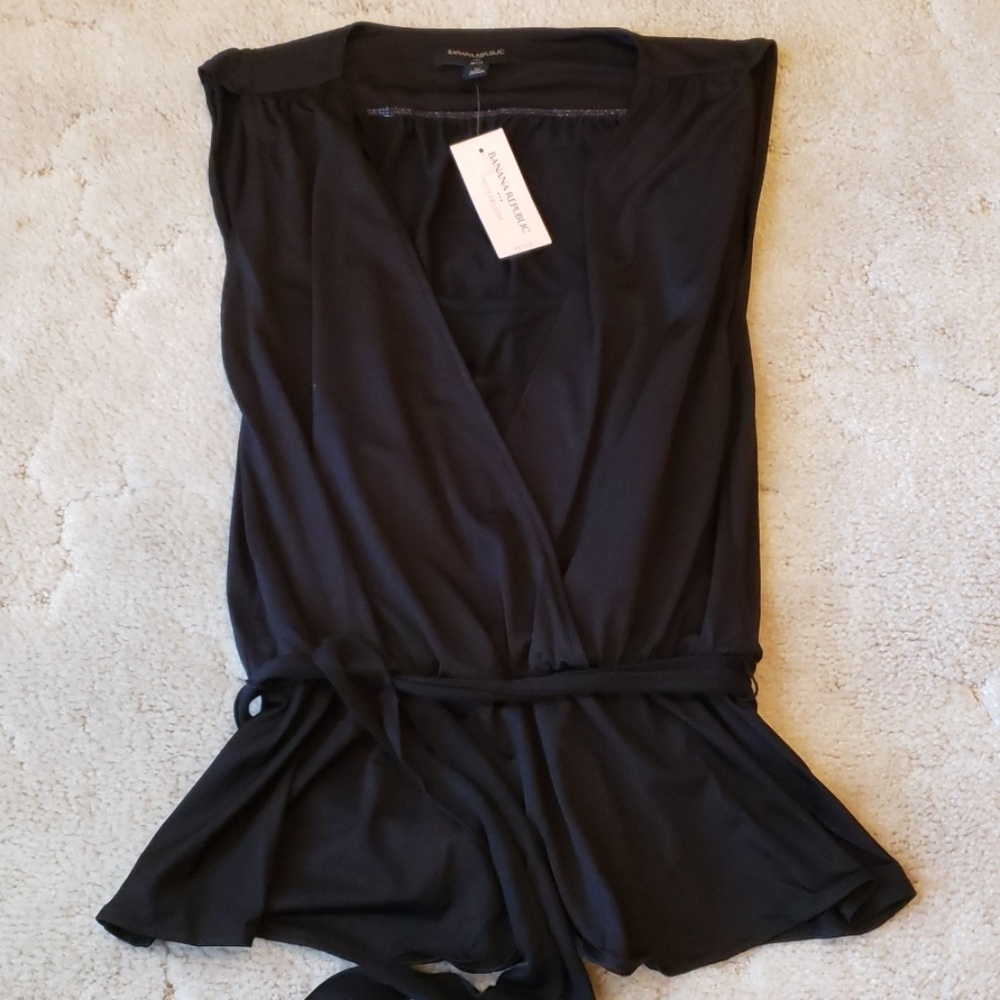 Banana Republic Black belted wrap-front Blouse